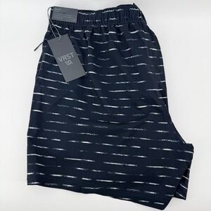 VRST Mens 5 Inch Resort Short Slim Fit Navy Sand Washed Stripe‎ XL NEW